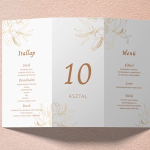 Liliom esküvői asztalszám menü- és itallap, háromszög asztali display - esküvő - meghívó & kártya - menü - Meska.hu