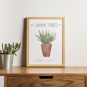 Succulent akvarell kép, vintage fali dekoráció, Otthon & Életmód, Dekoráció, Kép & Falikép, Poszter, Fotó, grafika, rajz, illusztráció, Papírművészet, MESKA