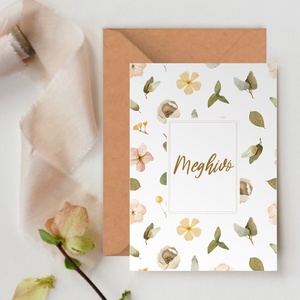 Júlia esküvői ültetőkártya, akvarell virágos bohém névjegykártya - esküvő - meghívó & kártya - ültetési rend - Meska.hu
