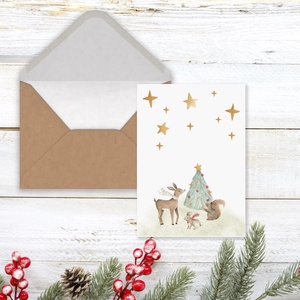 Karácsonyi képeslap, akvarell, karácsonyfa - karácsony - karácsonyi ajándékozás - karácsonyi képeslap, üdvözlőlap, ajándékkísérő - Meska.hu