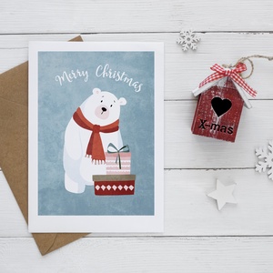 Karácsonyi képeslap, ünnepi üdvözlőlap, macis, téli kártya - Meska.hu