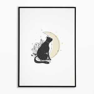 Celestial poszter, fekete cica holddal kép, spirit dekoráció, halloween, Otthon & Lakás, Dekoráció, Kép & Falikép, Poszter, Fotó, grafika, rajz, illusztráció, MESKA