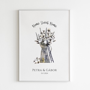 Személyre szóló házavató, lakásavató kép, nászajándék, névre szoló páros ajándék, home sweet home, évforduló, Otthon & Életmód, Dekoráció, Kép & Falikép, Poszter, Fotó, grafika, rajz, illusztráció, Papírművészet, MESKA