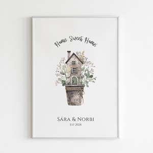 Személyre szóló házavató, lakásavató kép, nászajándék, névre szoló páros ajándék, home sweet home, évforduló, Otthon & Életmód, Dekoráció, Kép & Falikép, Poszter, Fotó, grafika, rajz, illusztráció, Papírművészet, MESKA