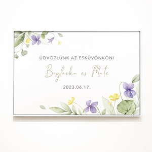 Boglárka esküvői üdvözlő tábla, esküvői vendég köszöntő, vendégváró tavaszi virágos poszter - esküvő - dekoráció - tábla & jelzés - Meska.hu
