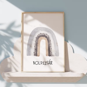 Személyre szoló gyerekszoba kép, babaszoba dekoráció, maci, hold, szivárvány falikép szett 3 db - otthon & életmód - dekoráció - fali és függő dekoráció - betű & név - Meska.hu