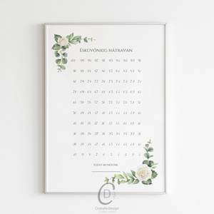 Esküvői visszaszámláló kép, greenery falikép, dekoráció, Esküvő, Lánybúcsú, Fotó, grafika, rajz, illusztráció, Papírművészet, MESKA