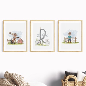 Élet a farmon, falikép dekoráció, monogramos poszter szett, 3 db - otthon & életmód - babaszoba, gyerekszoba - babaszoba kép - Meska.hu
