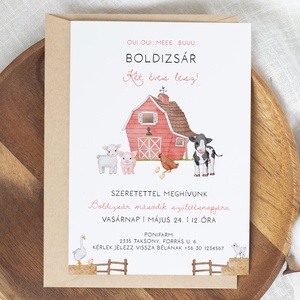 Tanyasi születésnapi meghívó, farm állatos képeslap, Otthon & Életmód, Papír, írószer, Ajándékozás kellékei, Képeslap, üdvözlőlap, Fotó, grafika, rajz, illusztráció, Papírművészet, MESKA