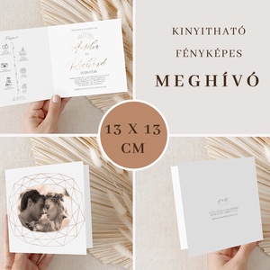 Gold esküvői meghívó, kinyitható, idővonalas, fényképes - esküvő - meghívó & kártya - meghívó - Meska.hu