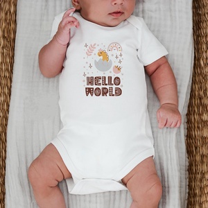 Hello World baba body, dinós megérkeztem body, kislánynak - ruha & divat - babaruha & gyerekruha - body - Meska.hu