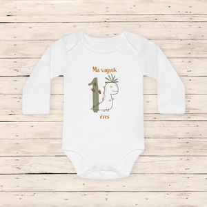 Ma vagyok 1 éves, dinós baba body - ruha & divat - babaruha & gyerekruha - body - Meska.hu
