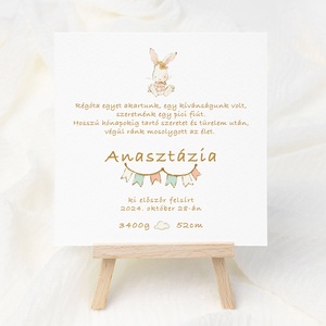 Babaszületési értesítő, babaköszöntő lap, megérkeztem, nyuszis bababejelentő kártya, Otthon & Életmód, Papír, írószer, Képeslap, üdvözlőlap, Ajándékozás kellékei, Fotó, grafika, rajz, illusztráció, Papírművészet, MESKA