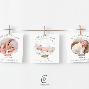 Nyuszis bababejelentő kártya, fényképes megérkeztem képeslap, unisex, Otthon & Életmód, Papír, írószer, Képeslap, üdvözlőlap, Ajándékozás kellékei, Fotó, grafika, rajz, illusztráció, Papírművészet, MESKA