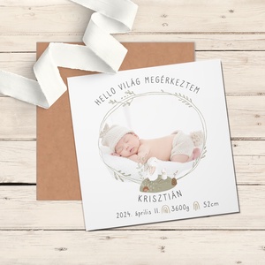 Nyuszis bababejelentő kártya, fényképes megérkeztem képeslap, unisex - otthon & életmód - papír, írószer - ajándékozás kellékei - képeslap, üdvözlőlap - Meska.hu
