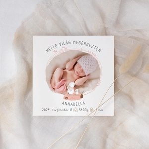 Nyuszis bababejelentő kártya, fényképes megérkeztem képeslap, unisex - otthon & életmód - papír, írószer - ajándékozás kellékei - képeslap, üdvözlőlap - Meska.hu