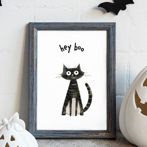 Hey Boo Halloween képeslap, macskás üdvözlőlap, ajándékkísérő szett 4 db, Otthon & Életmód, Dekoráció, Halloween, Halloweeni meghívó, képeslap, ajándékkísérő, Fotó, grafika, rajz, illusztráció, Papírművészet, MESKA