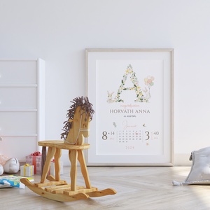 Megérkeztem baba poszter, megszülettem betű poszter, monogram, nyuszis - otthon & életmód - babaszoba, gyerekszoba - babaszoba kép - Meska.hu