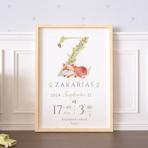 Megérkeztem baba poszter, megszülettem betű poszter, monogram, rókás - otthon & életmód - dekoráció - fali és függő dekoráció - betű & név - Meska.hu
