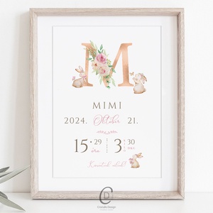 Megérkeztem baba poszter, megszülettem betű poszter, monogram, nyuszis, Otthon & Életmód, Dekoráció, Fali és függő dekoráció, Betű & Név, Fotó, grafika, rajz, illusztráció, MESKA