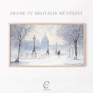Téli festmény, karácsonyi dekoráció, Samsung The Frame TV kép, digitális, Karácsony, Karácsonyi lakásdekoráció, Karácsonyi lakásdíszek, Fotó, grafika, rajz, illusztráció, MESKA