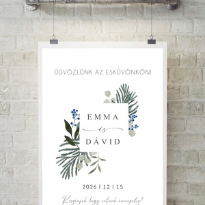 Ültető tábla esküvőre, Greenery ültetési rend tábla, poszter - esküvő - dekoráció - tábla & jelzés - Meska.hu