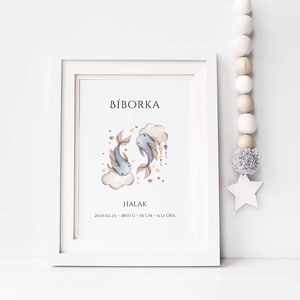 Halak gyerek horoszkóp, egyedi csillagjegyes kép, megérkeztem falikép - otthon & életmód - babaszoba, gyerekszoba - babaszoba kép - Meska.hu