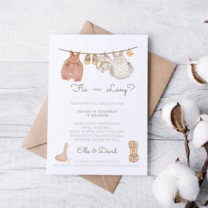 Babaváró, baba bejelentő meghívó, gender reveal party, baba nemét felfedő buli kártya - otthon & életmód - papír, írószer - ajándékozás kellékei - meghívó - Meska.hu