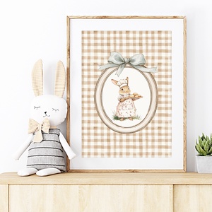 Nyuszi illusztrációs kép, vintage poszter, húsvéti falikép szett 3 db, Otthon & Életmód, Babaszoba, gyerekszoba, Babaszoba kép, Fotó, grafika, rajz, illusztráció, MESKA