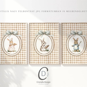 Nyuszi illusztrációs kép, vintage poszter, húsvéti falikép szett 3 db - baba - mama - babaszoba-dekoráció - babaszoba kép - Meska.hu