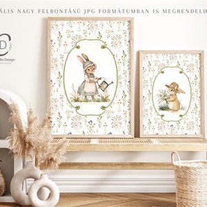 Nyuszi illusztrációs kép, vintage poszter, húsvéti falikép szett 2 db - Meska.hu