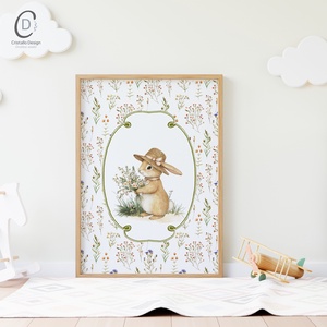 Nyuszi illusztrációs kép, vintage poszter, húsvéti falikép szett 2 db - baba - mama - babaszoba-dekoráció - babaszoba kép - Meska.hu