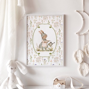 Nyuszi illusztrációs kép, vintage poszter, húsvéti falikép szett 2 db - baba - mama - babaszoba-dekoráció - babaszoba kép - Meska.hu