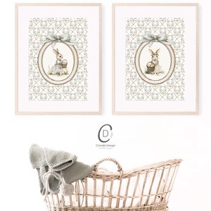 Nyuszi illusztrációs kép, húsvéti poszter, tavaszi gyerekszoba falikép szett 2 db - otthon & életmód - babaszoba, gyerekszoba - babaszoba kép - Meska.hu