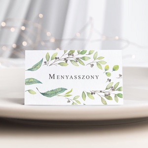 Olíva esküvői ültetőkártya, greenery névjegy, Esküvő, Meghívó & Kártya, Ültetési rend, Fotó, grafika, rajz, illusztráció, Papírművészet, MESKA