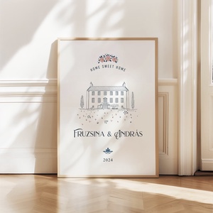 Személyre szóló házavató, lakásavató kép, nászajándék, évfordulós, páros ajándék, home sweet home poszter, Otthon & Életmód, Dekoráció, Kép & Falikép, Poszter, Fotó, grafika, rajz, illusztráció, Papírművészet, MESKA
