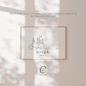 Személyre szóló évfordulós kép, Valentin napi dekoráció, Vespa falikép, művészi vonalrajz poszter - otthon & életmód - dekoráció - kép & falikép - poszter - Meska.hu