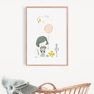 Kislány lufival falikép, skandináv poszter, gyerekszoba falikép szett 3 db, Otthon & Életmód, Babaszoba, gyerekszoba, Babaszoba kép, Fotó, grafika, rajz, illusztráció, Papírművészet, MESKA