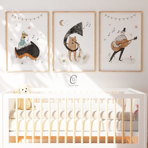 Erdei party gyerekszoba, óvodai poszter, jazz band falikép szett 3 db  - otthon & életmód - babaszoba, gyerekszoba - babaszoba dekoráció - Meska.hu