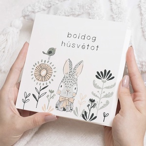 Húsvéti képeslap, tavaszi üdvözlőlap, nyuszis ajándékkísérő - otthon & életmód - papír, írószer - ajándékozás kellékei - képeslap, üdvözlőlap - Meska.hu