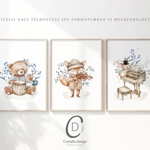 Zenélő erdei állatok, gyerekszoba, óvodai poszter, falikép szett 3 db - otthon & életmód - babaszoba, gyerekszoba - babaszoba kép - Meska.hu