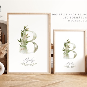 B betű, monogram, névnapi kép, dekoráció, akvarell falikép, személyre szóló - otthon & életmód - dekoráció - fali és függő dekoráció - betű & név - Meska.hu