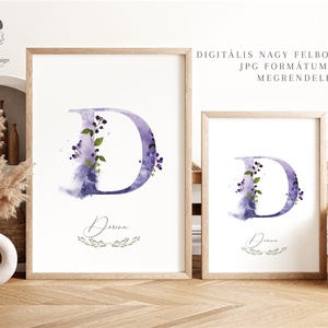 D betű, monogram, névnapi kép, dekoráció, akvarell falikép, személyre szóló - otthon & életmód - dekoráció - fali és függő dekoráció - betű & név - Meska.hu