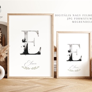 E betű, monogram, névnapi kép, dekoráció, akvarell falikép, személyre szóló - otthon & életmód - dekoráció - fali és függő dekoráció - betű & név - Meska.hu