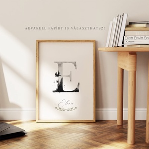 E betű, monogram, névnapi kép, dekoráció, akvarell falikép, személyre szóló - otthon & életmód - dekoráció - fali és függő dekoráció - betű & név - Meska.hu