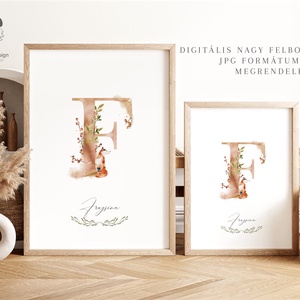 F betű, monogram, névnapi kép, dekoráció, akvarell falikép, személyre szóló, róka - otthon & életmód - dekoráció - fali és függő dekoráció - betű & név - Meska.hu