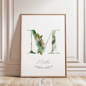 M betű, monogram, névnapi kép, dekoráció, akvarell falikép, személyre szóló, Otthon & Életmód, Dekoráció, Fali és függő dekoráció, Betű & Név, Fotó, grafika, rajz, illusztráció, MESKA
