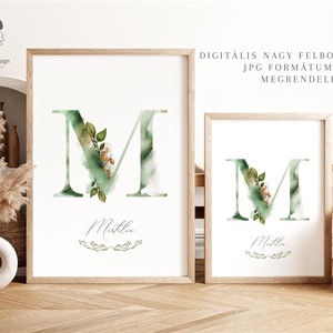 M betű, monogram, névnapi kép, dekoráció, akvarell falikép, személyre szóló - otthon & életmód - dekoráció - fali és függő dekoráció - betű & név - Meska.hu