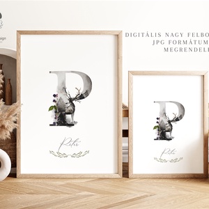 P betű, monogram, névnapi kép, dekoráció, akvarell falikép, személyre szóló - otthon & életmód - dekoráció - fali és függő dekoráció - betű & név - Meska.hu