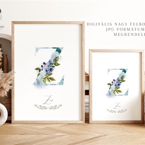 Z betű, monogram, névnapi kép, dekoráció, akvarell falikép, személyre szóló - otthon & életmód - dekoráció - fali és függő dekoráció - betű & név - Meska.hu